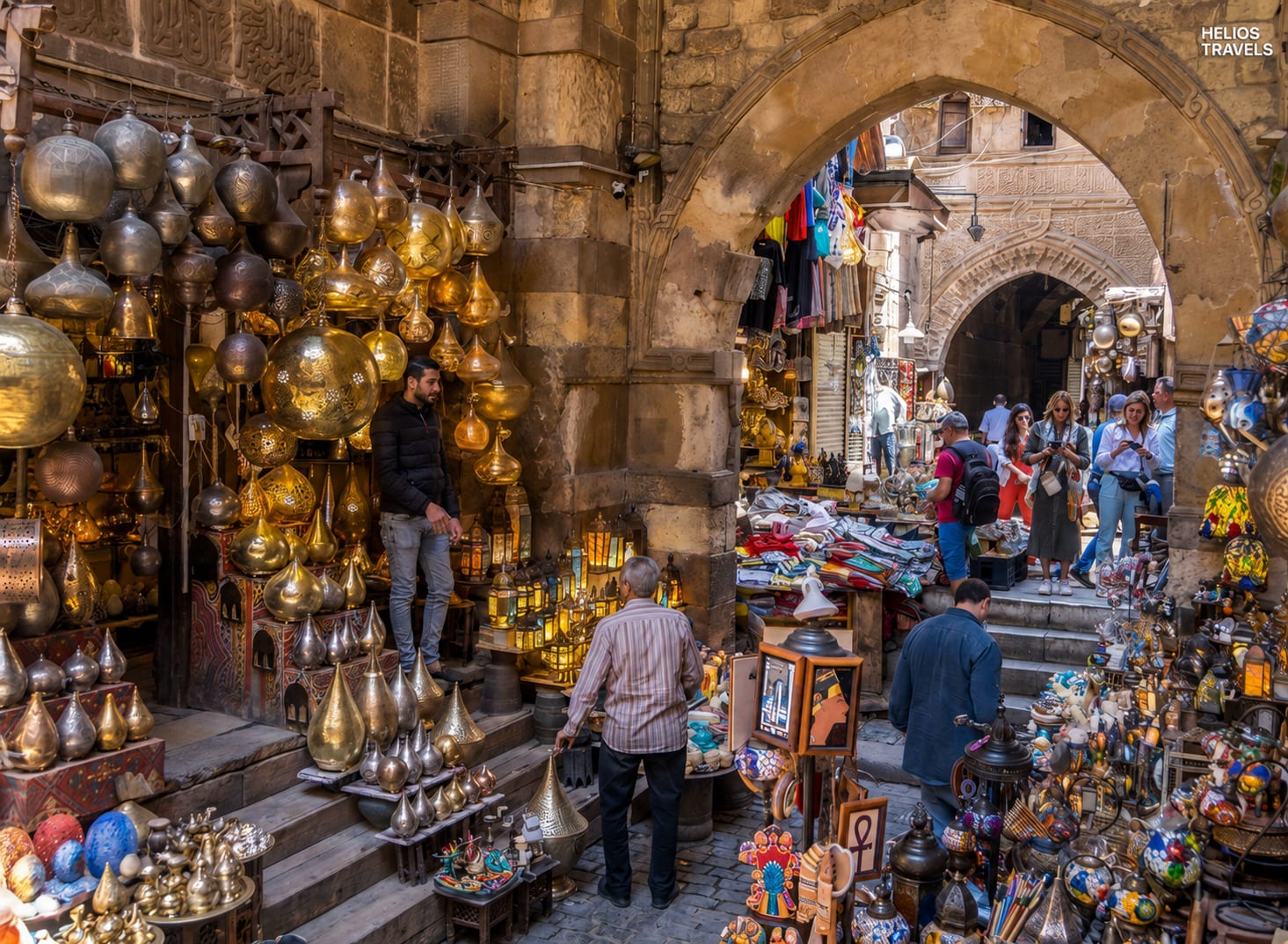Lanterns and shopfronts in the covered lanes of Khan el-Khalili