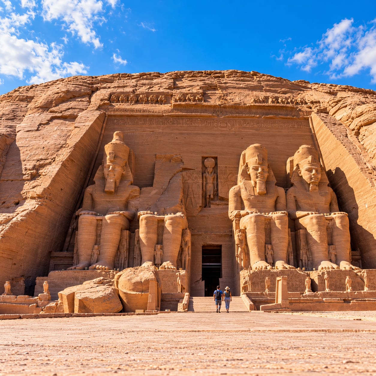The colossal seated figures of Ramesses II at the great temple of Abu Simbel