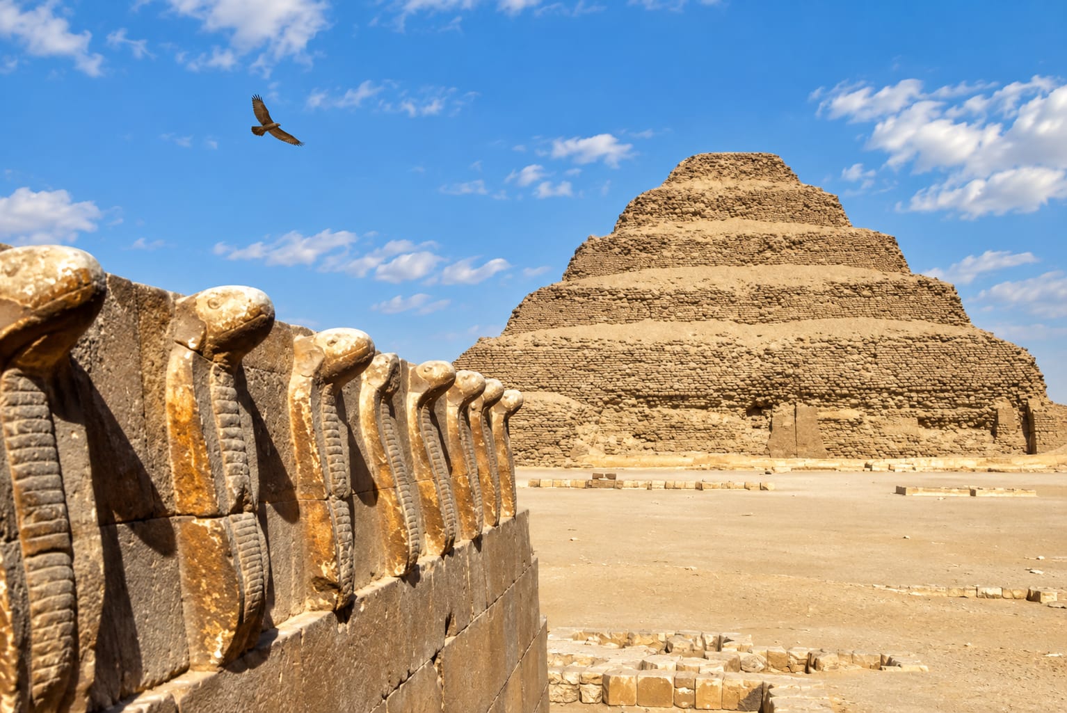 The step pyramid of Djoser at Saqqara, the first monumental stone building