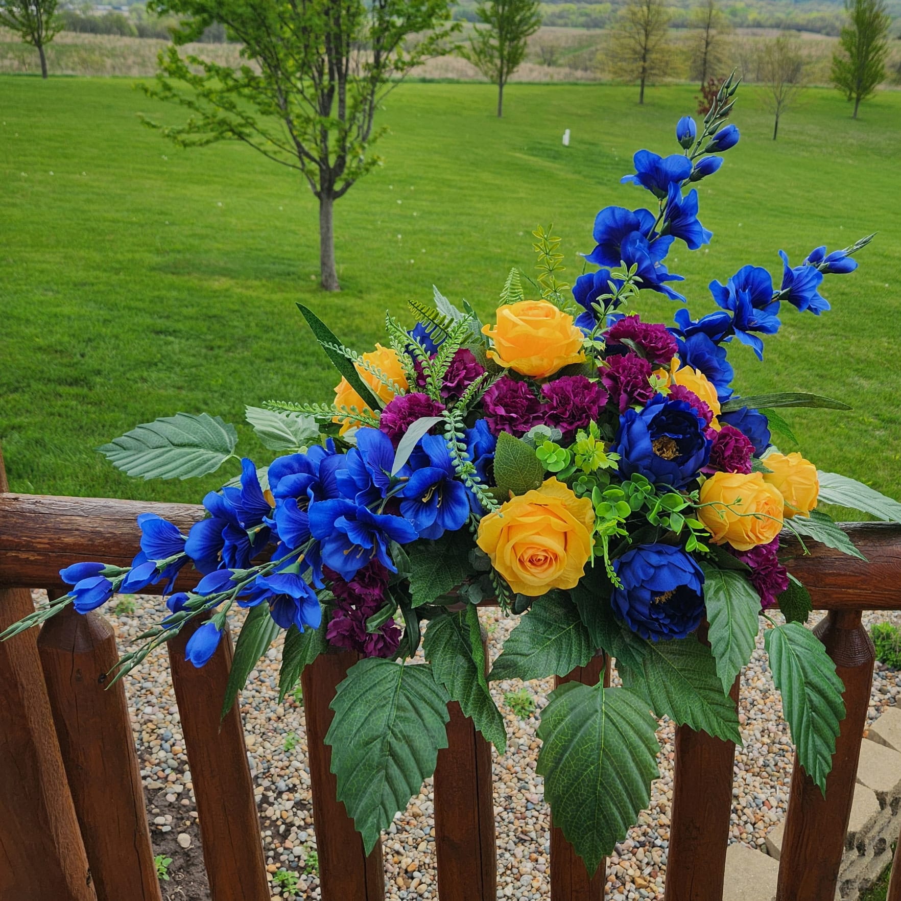 Blue, violet, and yellow flowers