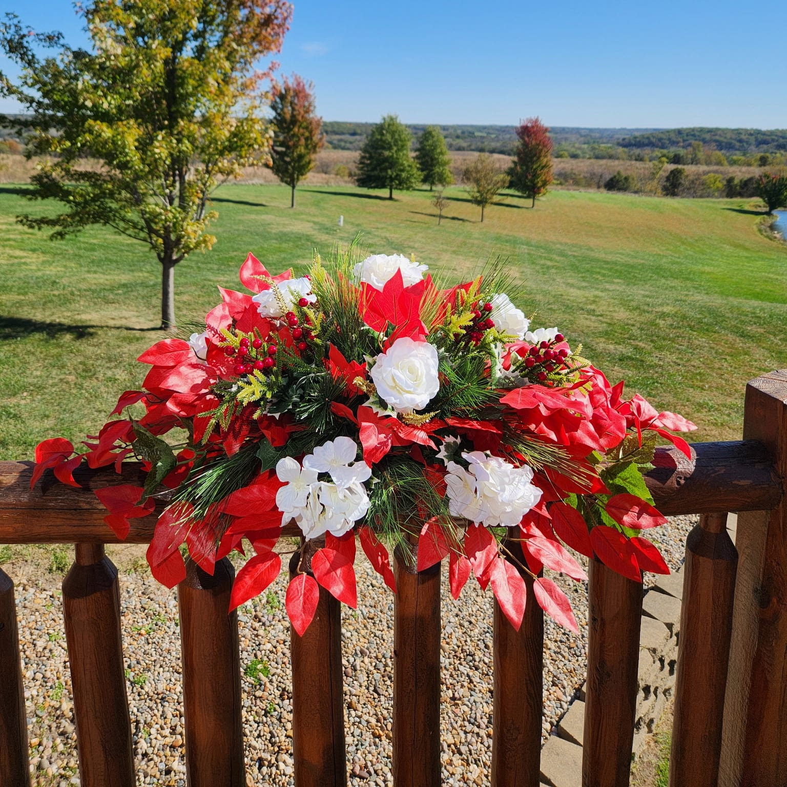 Red and white flowers with grass