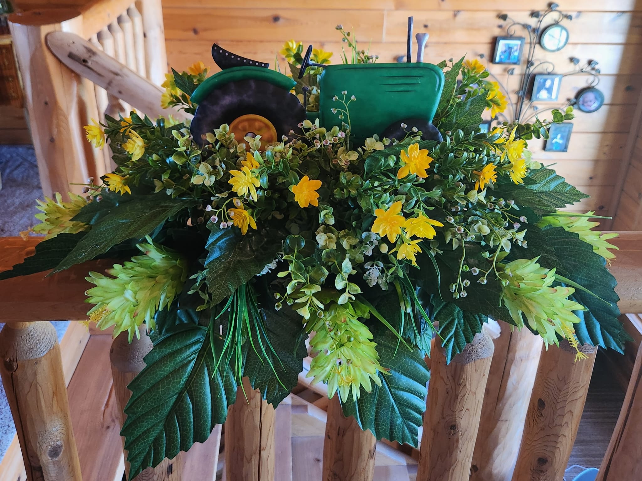 Tractor with yellow flowers
