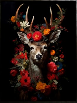 Canvas sort svevelist Floral Deer 100x150