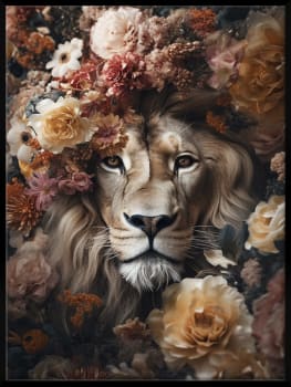 Innrammet glass art Floral Lion 50x70