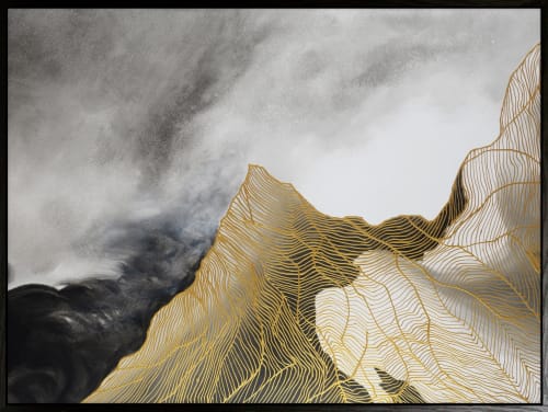 Maleri Golden Mountain 120x90 m/sort svevelist