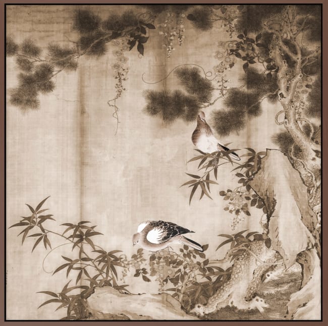 Canvas brun svevelist Pigeons sur une branche 100x100