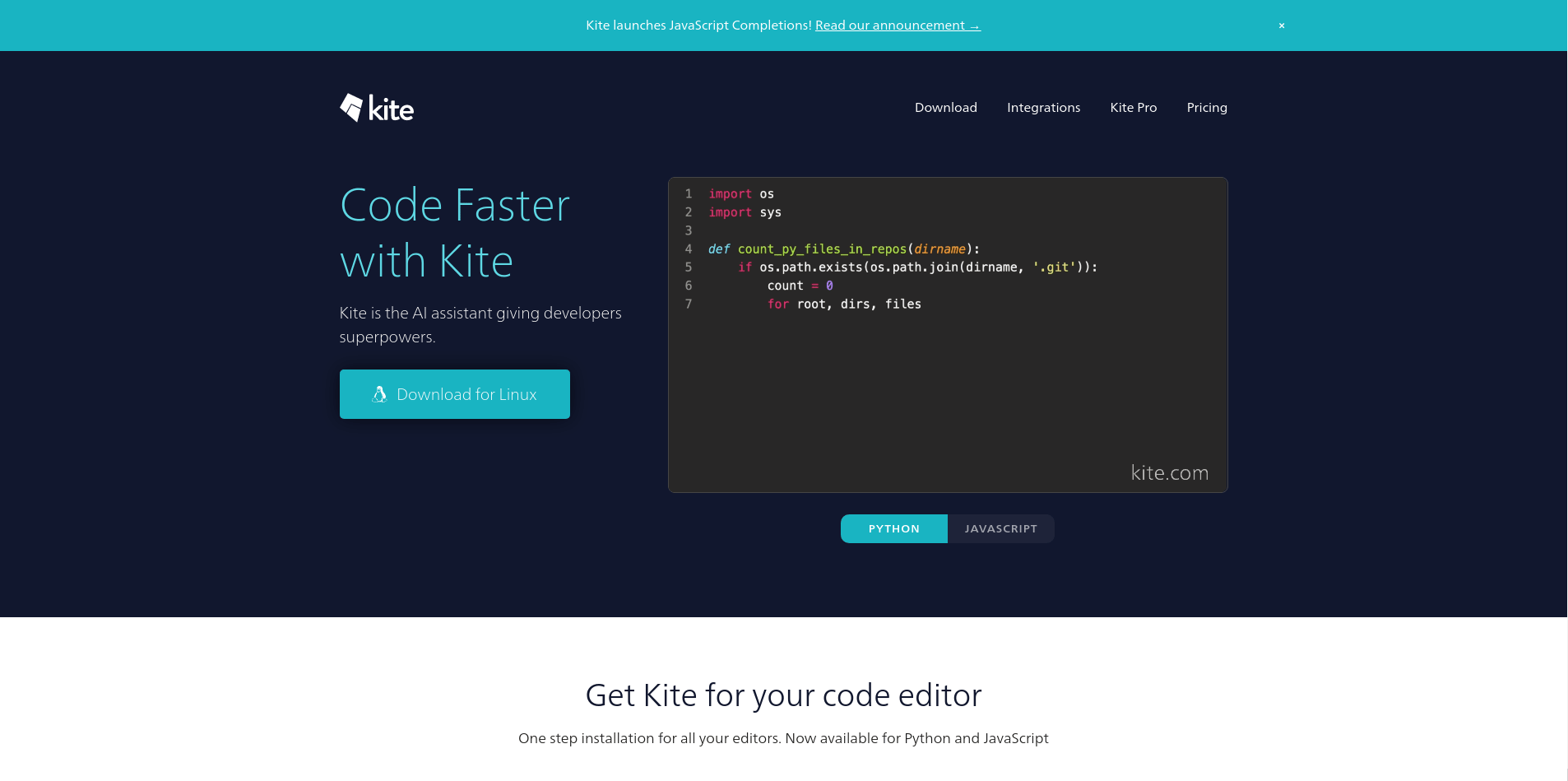 Kite landing page