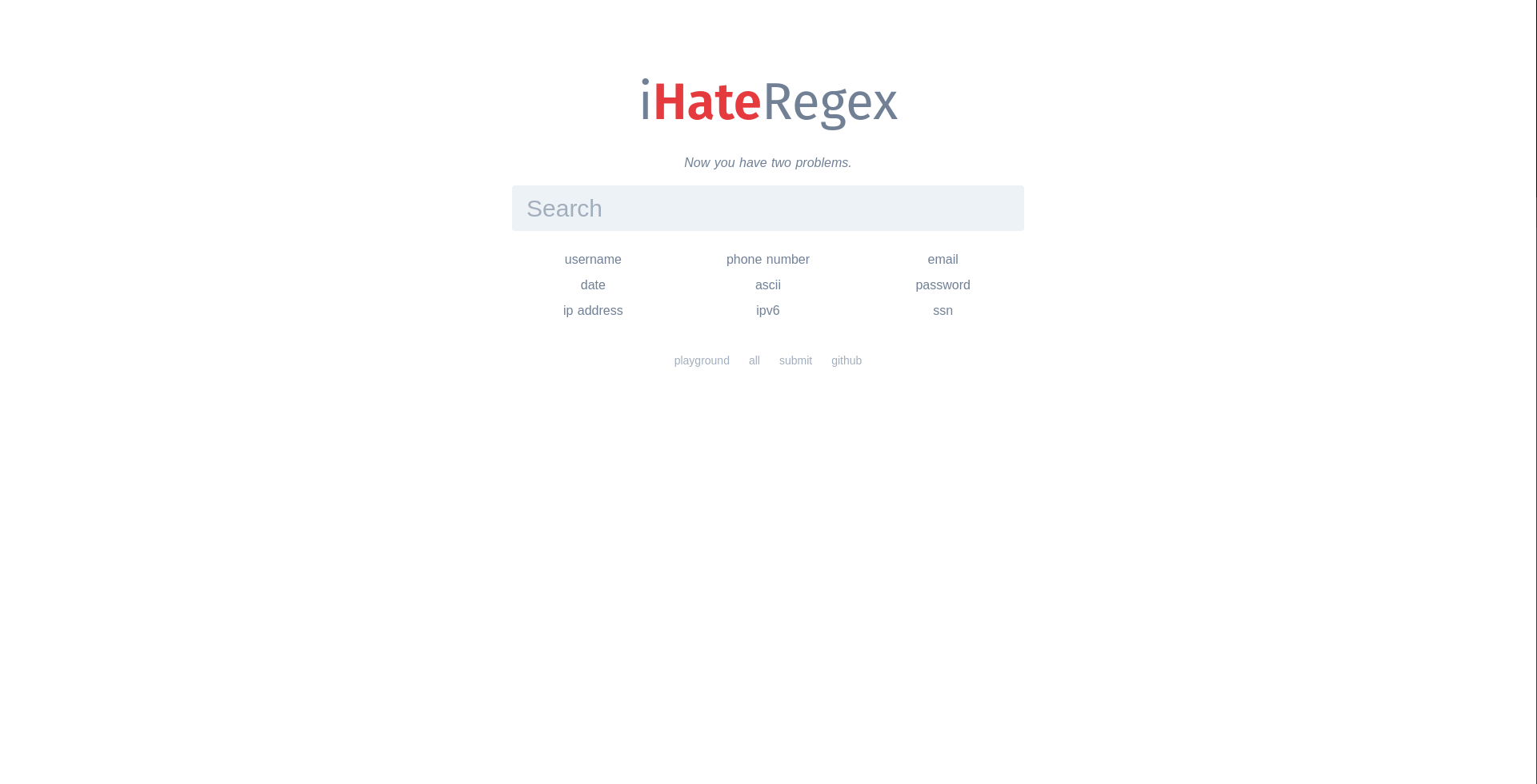 iHateRegex landing page