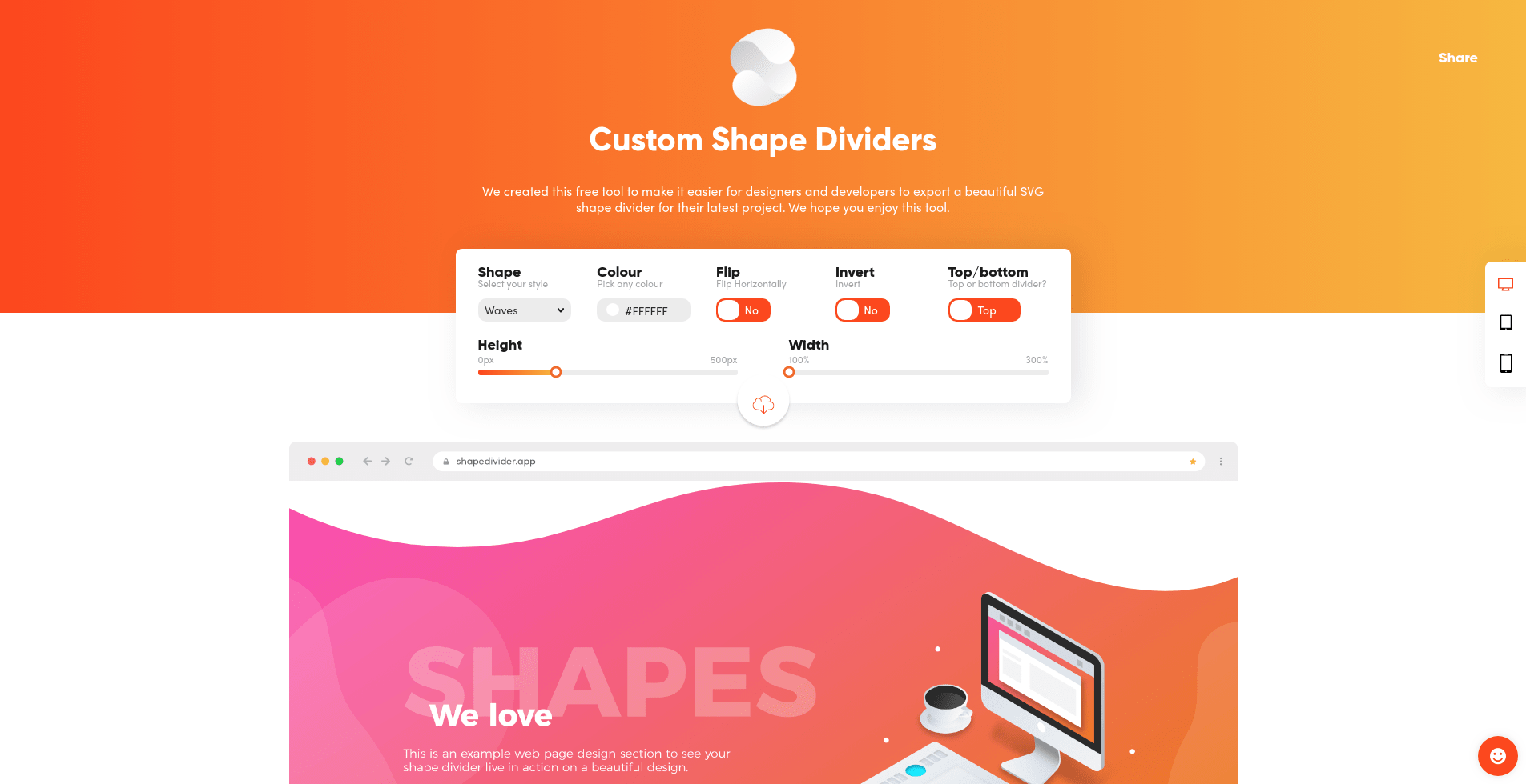 Shape Divider landing page