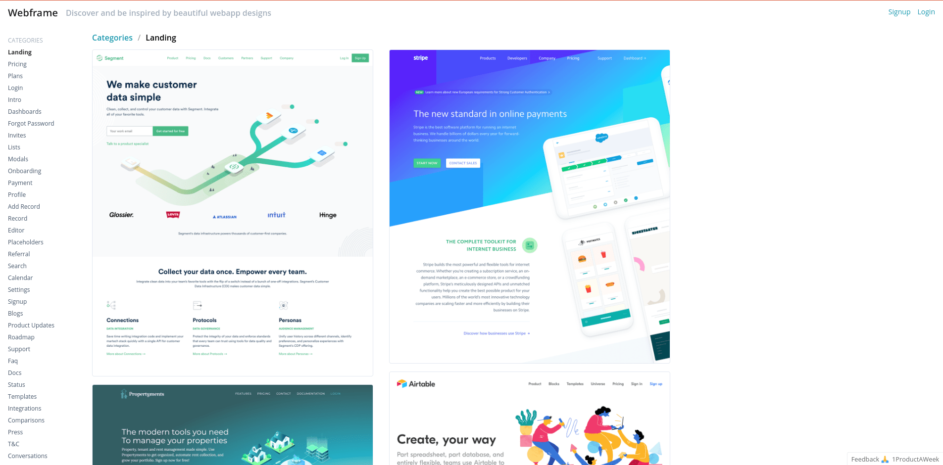 Webframe landing page