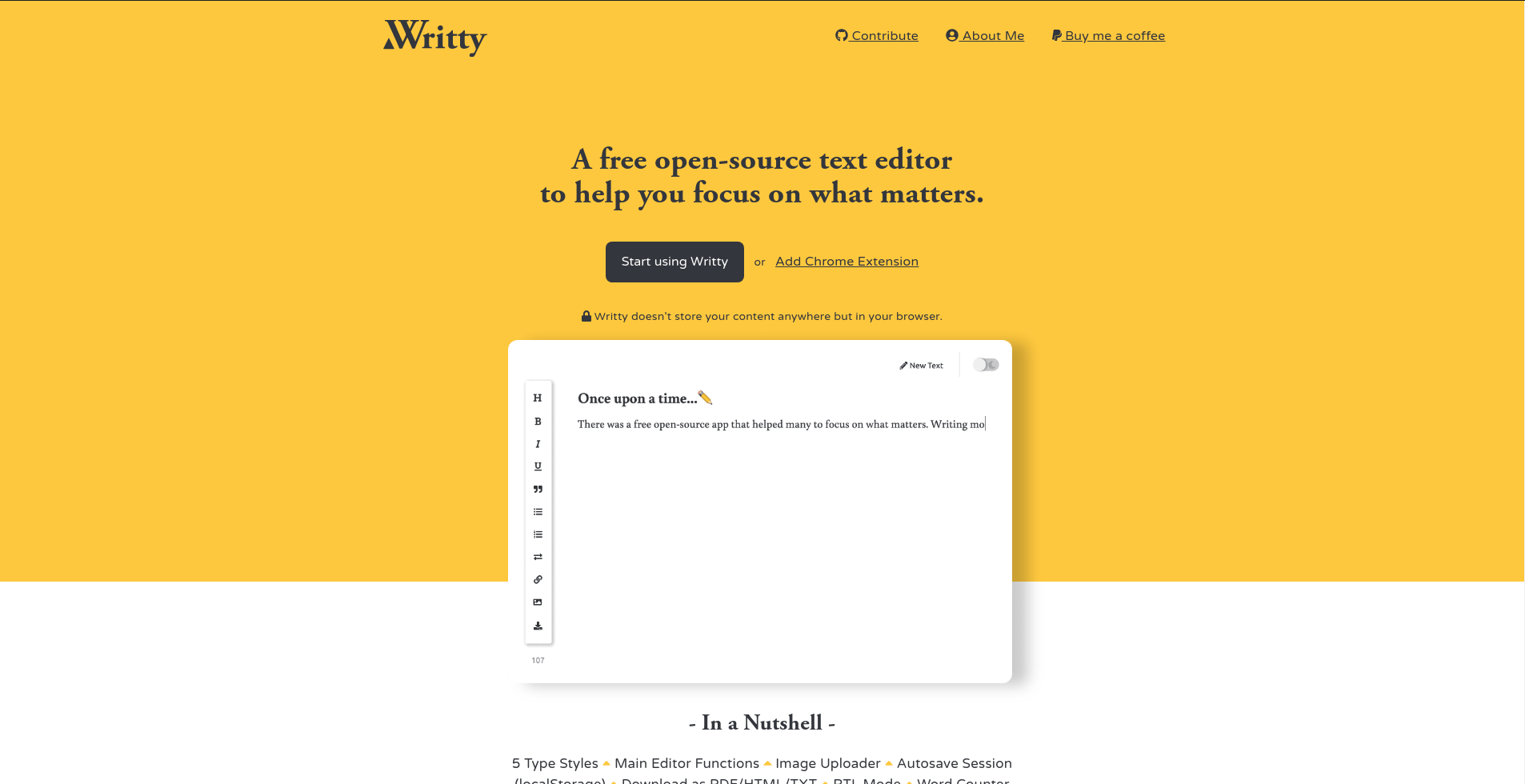 Writty landing page