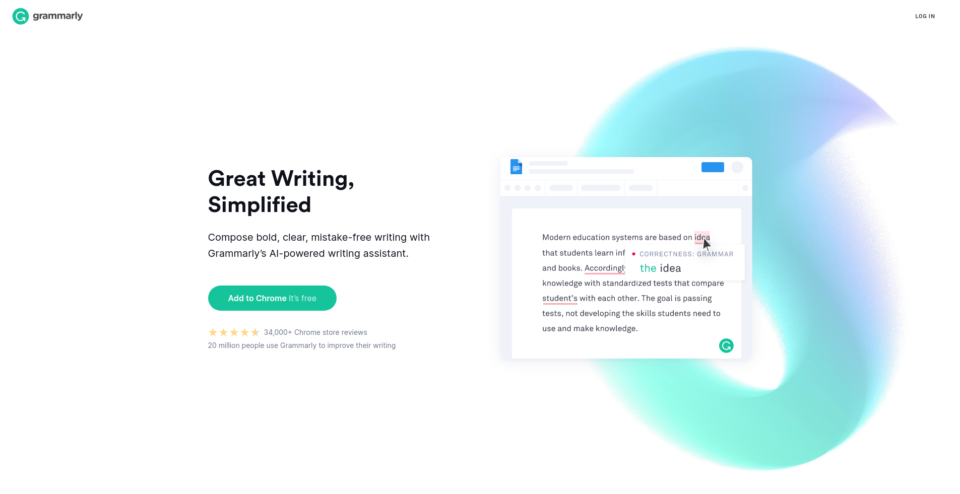 Grammarly landing page