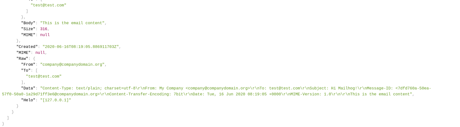 Queried email JSON