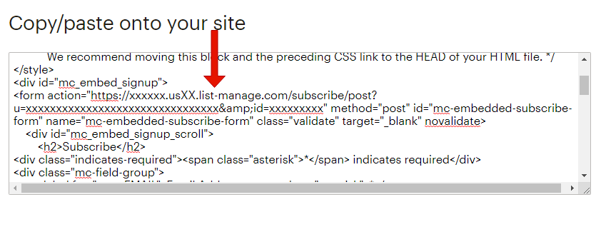 Arrow pointing to action attribute