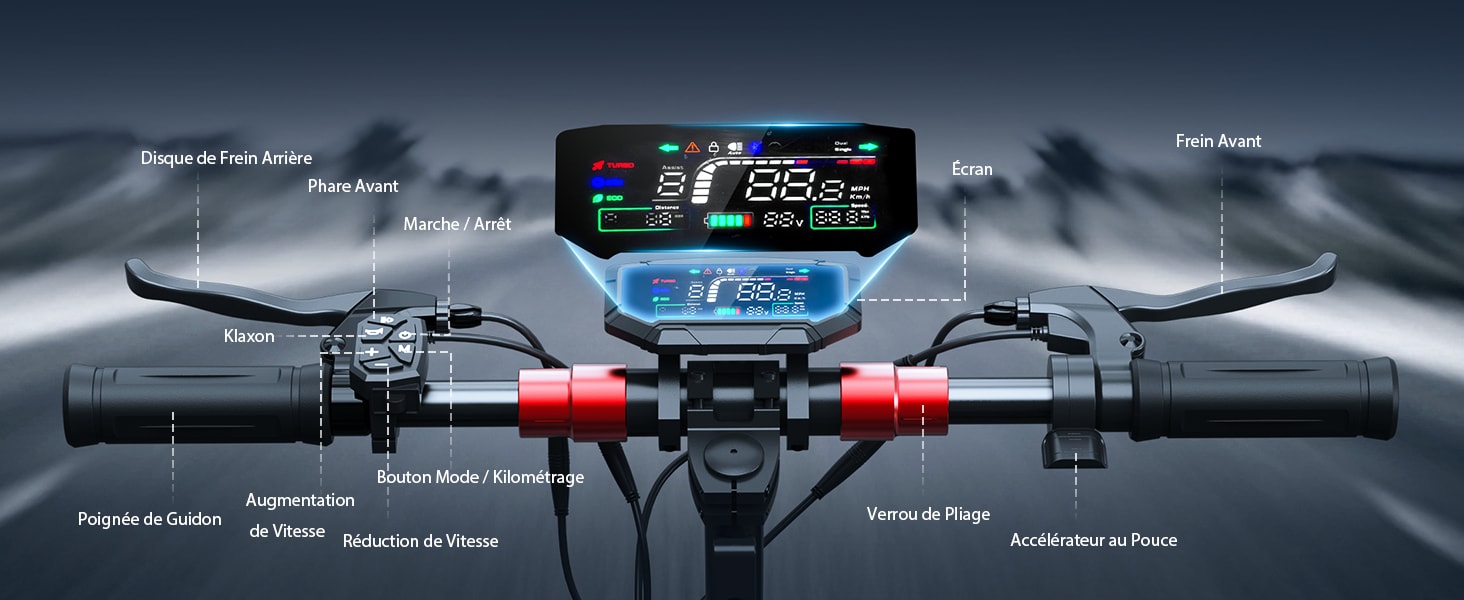Digital dashboard featuring a lit blue interface with various gauges and controls for what appears to be a vehicle system.