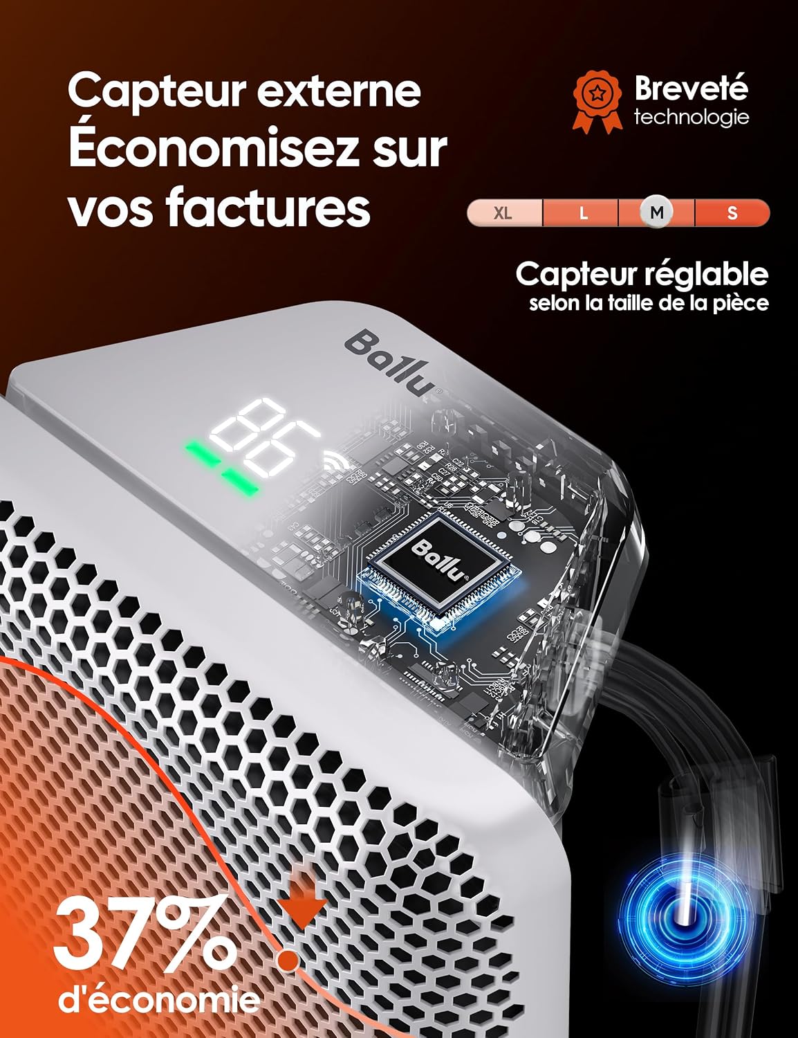 Ballu 2000 W inertia radiator connected Wi‑Fi – wall‑mounted and freestanding — Image 4 of 11