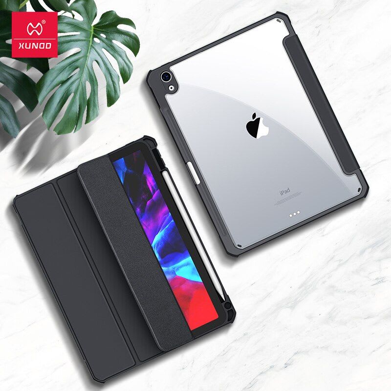 Xundd leather Back Clear TPU Bumper Magnetic Auto Sleep wakeup cover For iPad Series