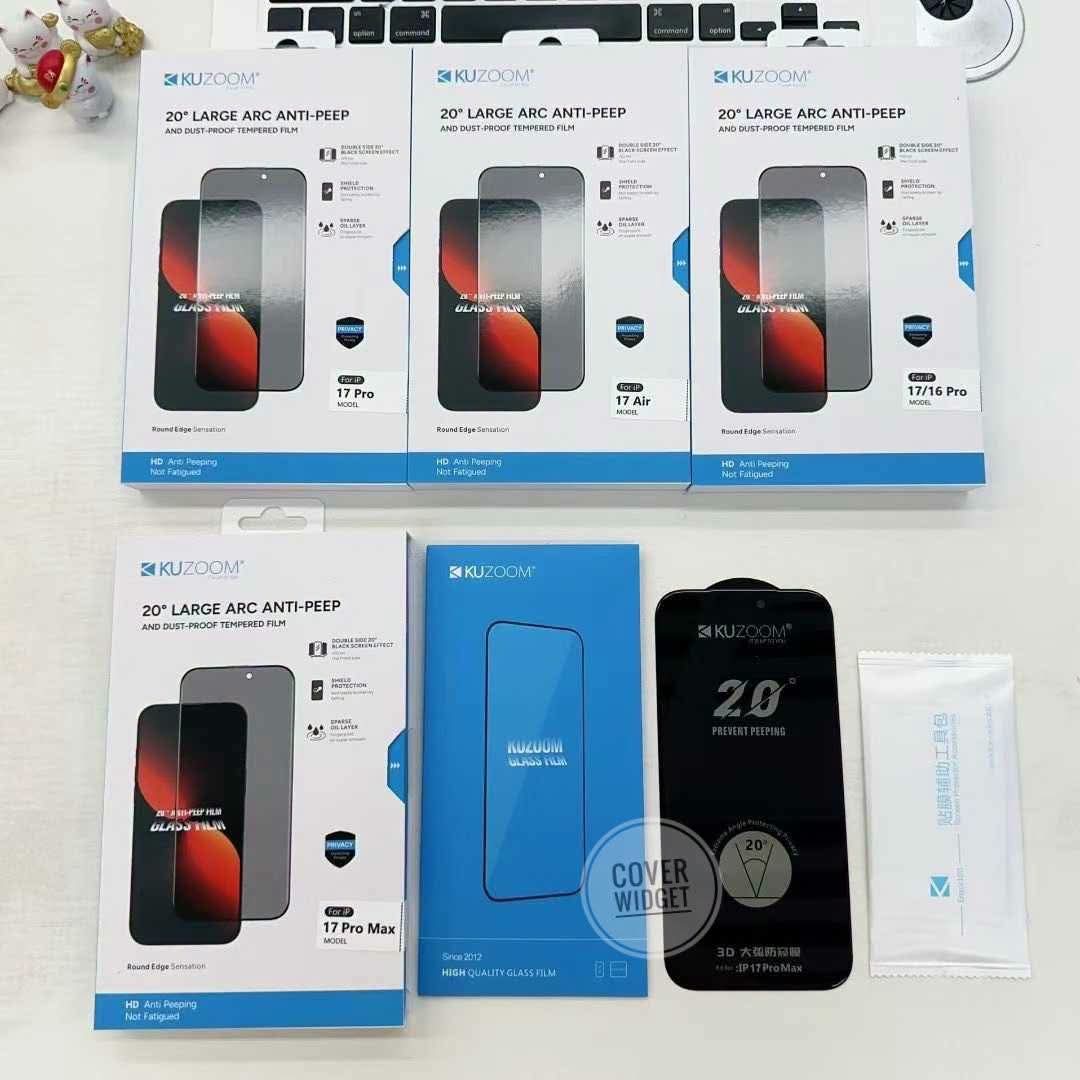 Kuzoom 20° Large ARC Anty PEEP Privacy  Tempered Glass Protector For iPhone 17 Series