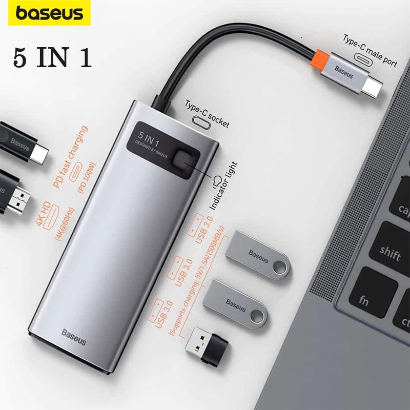 BASEUS Metal Gleam Series 5-in-1 Multifunctional Type-C HUB Docking Station