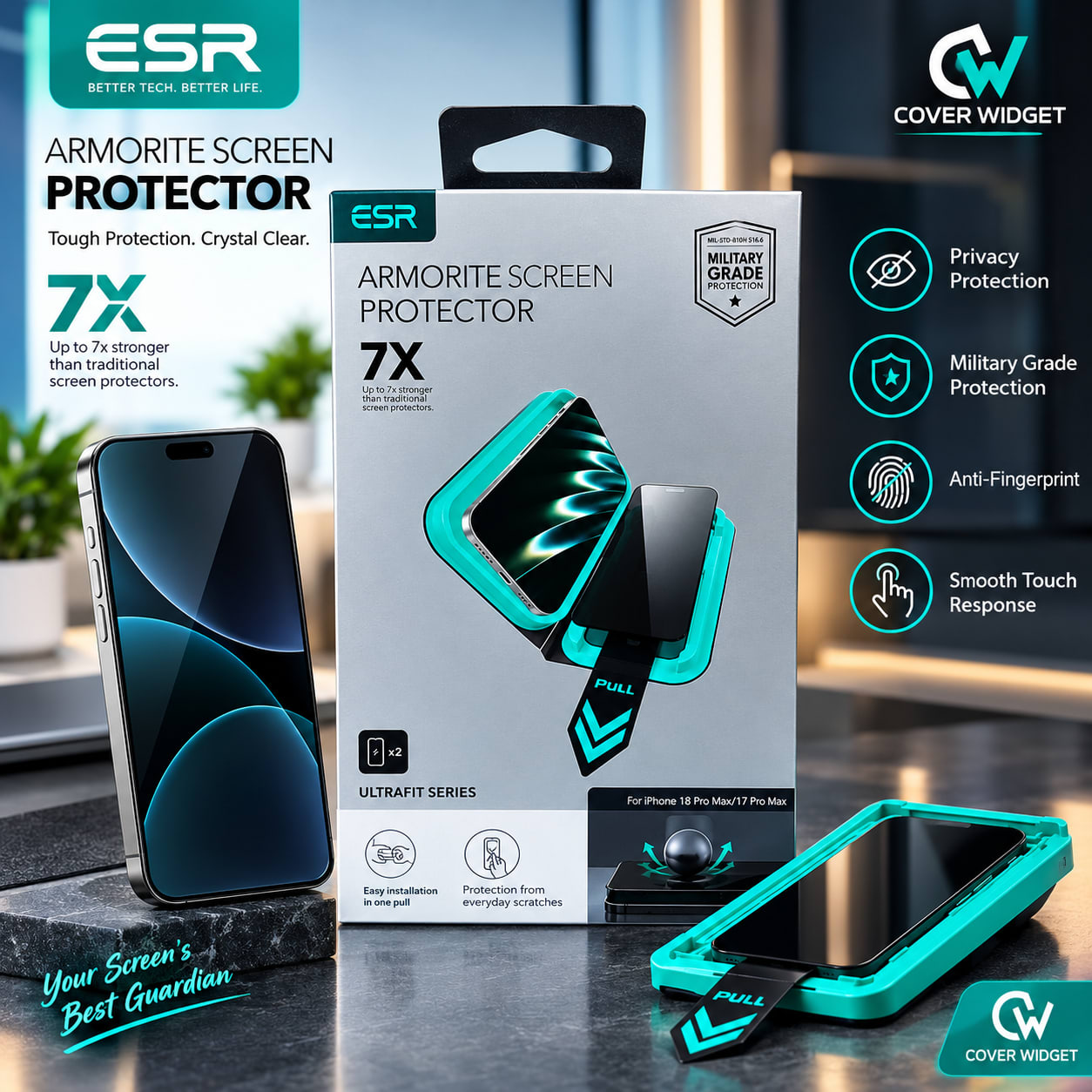 ESR UltraFit 7X Armorite Privacy Screen Protector for iPhone 18 Pro Max 2 pcs
