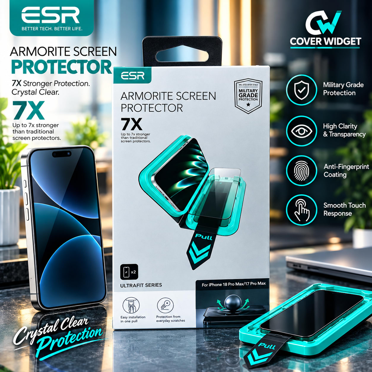 ESR UltraFit 7X HD Armorite Screen Protector for iPhone 18 Pro Max 2 pcs