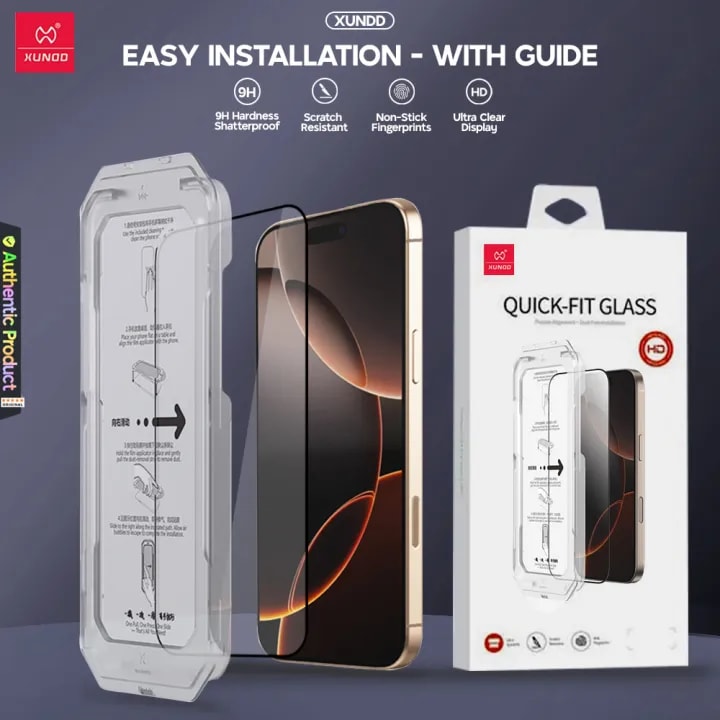 XUNDD Axe HD Quick-Fit Installation with Guide Clear Full Tempered Glass for iPhone Series