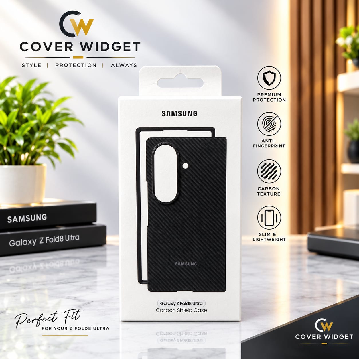 Carbon Standing case with 2pcs glass protector cover For Samsung Galaxy Z fold 8