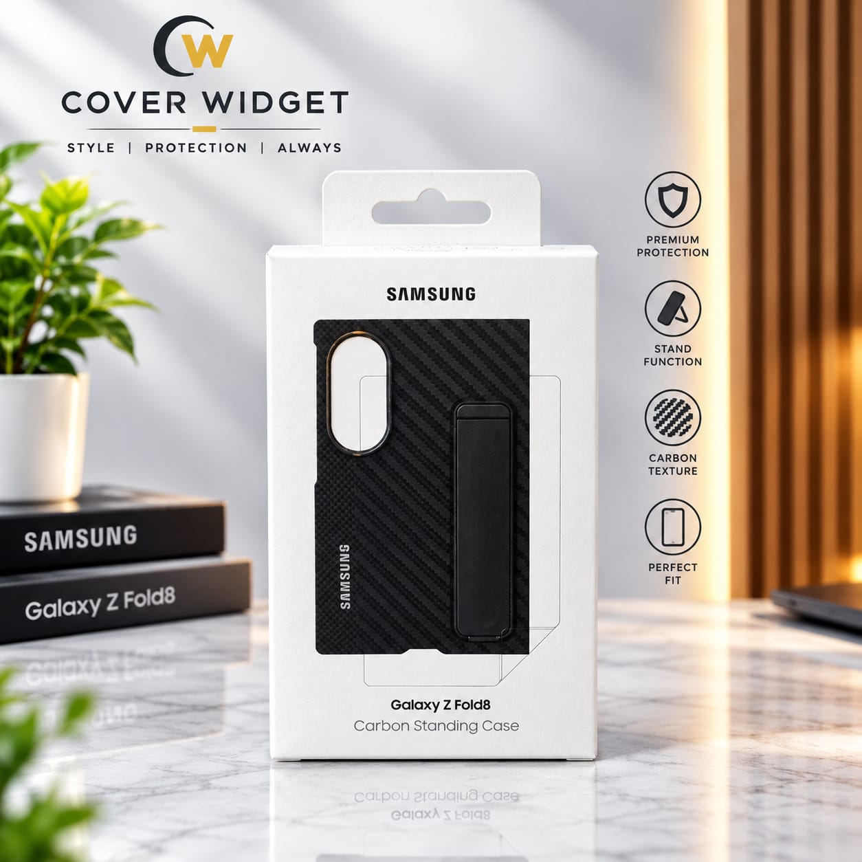 Carbon Standing case with 2pcs glass protector cover For Samsung Galaxy Z fold 8