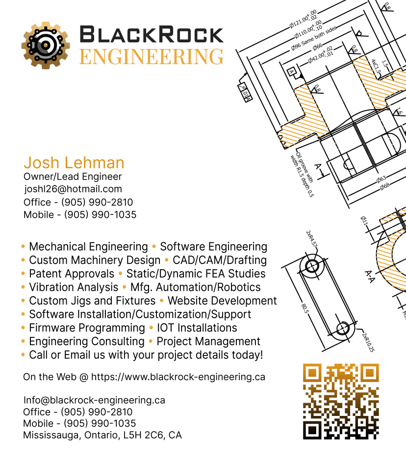 Josh Lehman's business card from BlackRock Engineering