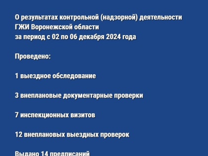 О результатах контрольной (надзорной) деятельности ГЖИ Воронежской области за период с 02 по 06 декабря 2024 года