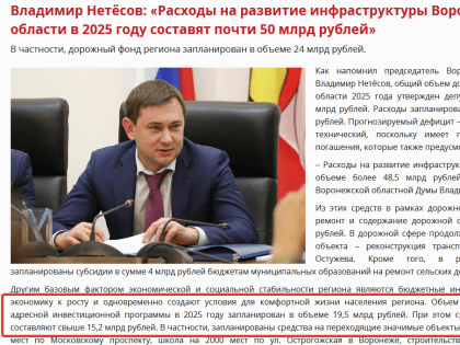 Нетесов не заметил резкого падения бюджетных инвестиций в воронежскую социалку
