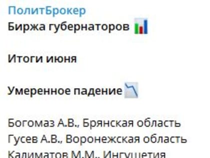 Четвертый месяц подряд акции Александра Гусева падают на бирже губернаторов