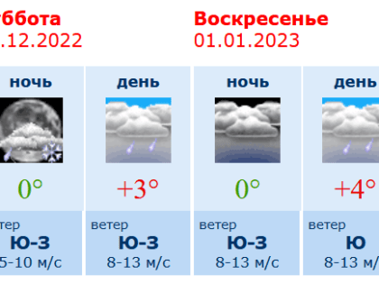 Прогноз погоды в Воронеже на субботу, 31 декабря