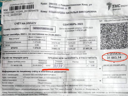 31 000 рублей за свет: фантастический счёт выставили жительнице села в Воронежской области
