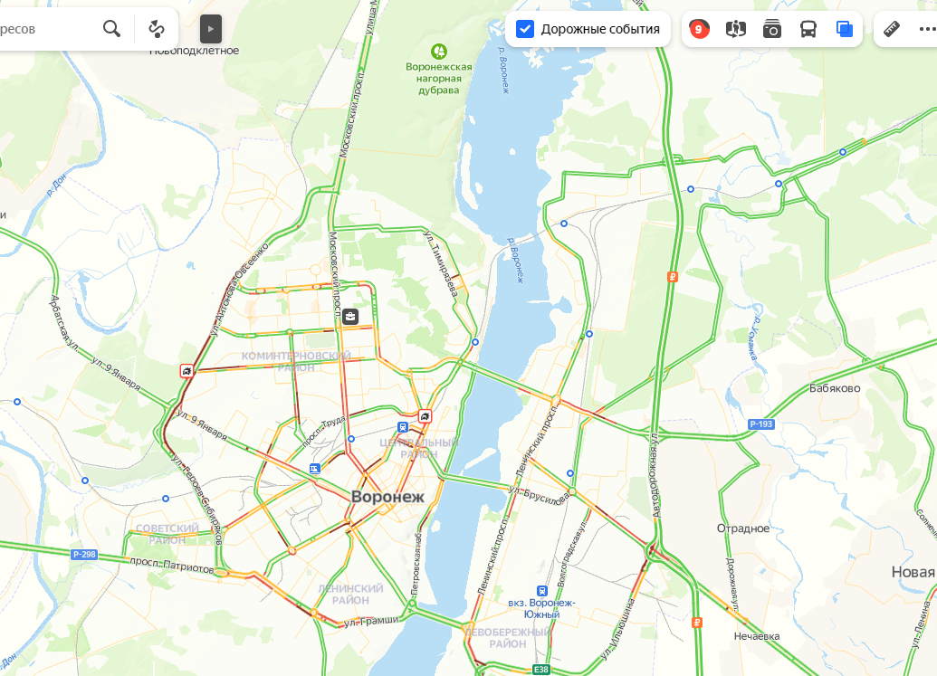 Карта воронежа с пробками онлайн в реальном времени