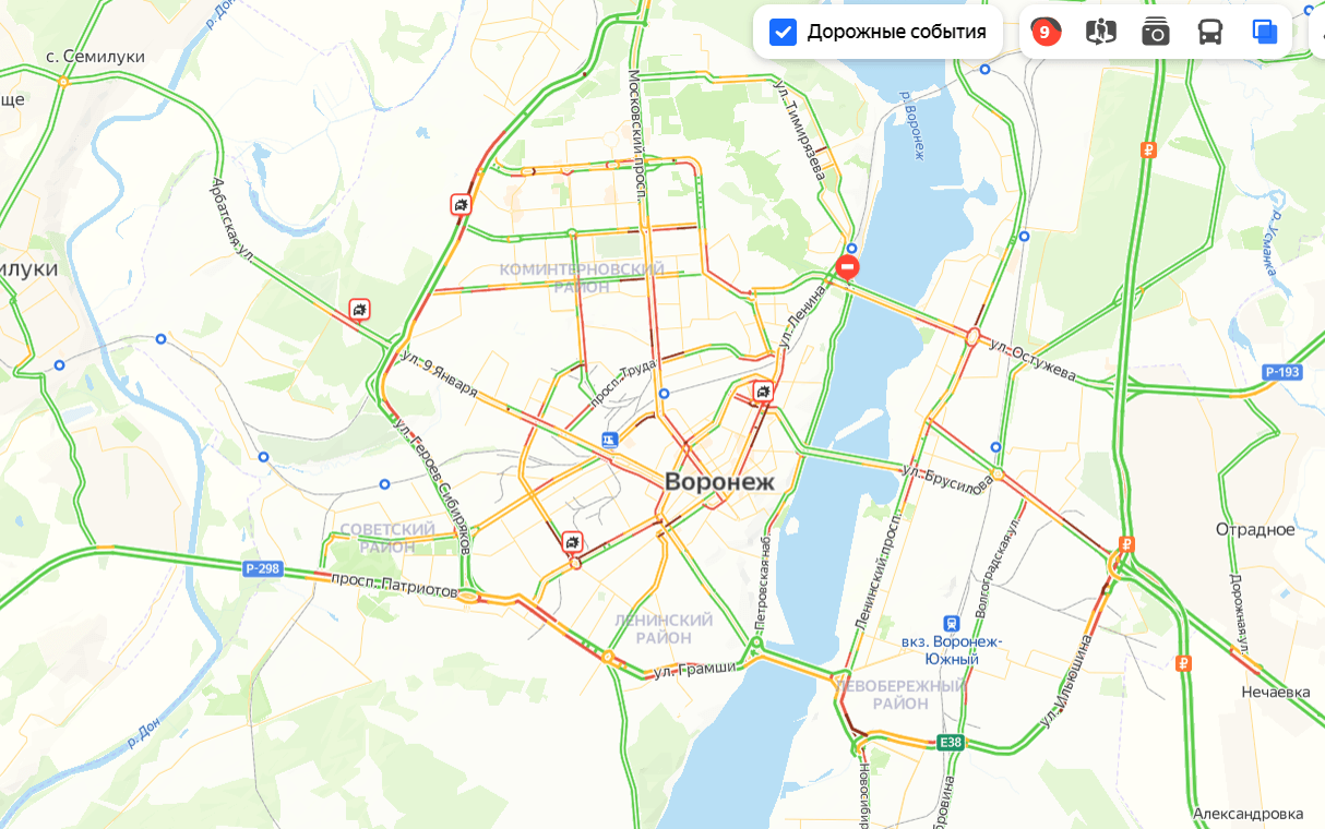 Воронеж пробки левый берег. Карта пробок. Воронеж на карте. Улица Белинского Воронеж на карте.