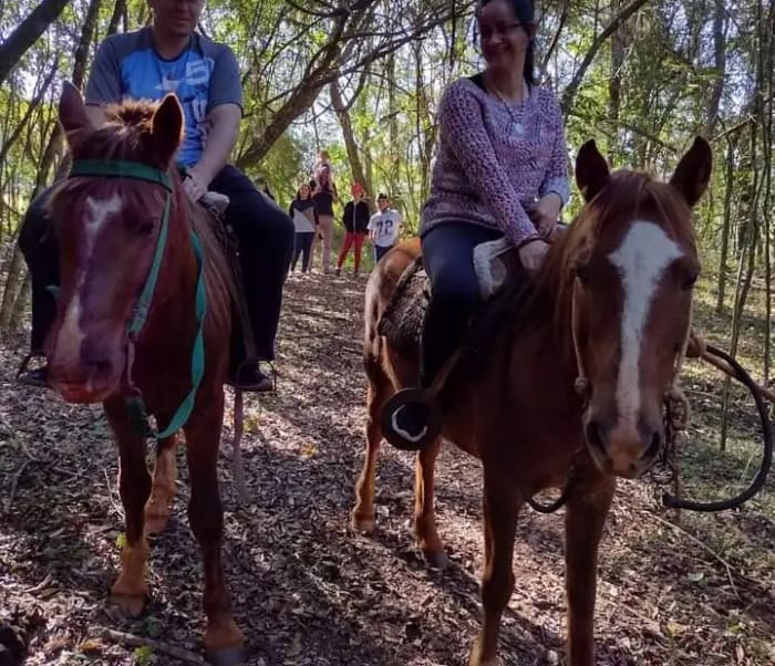 Niños montando caballo