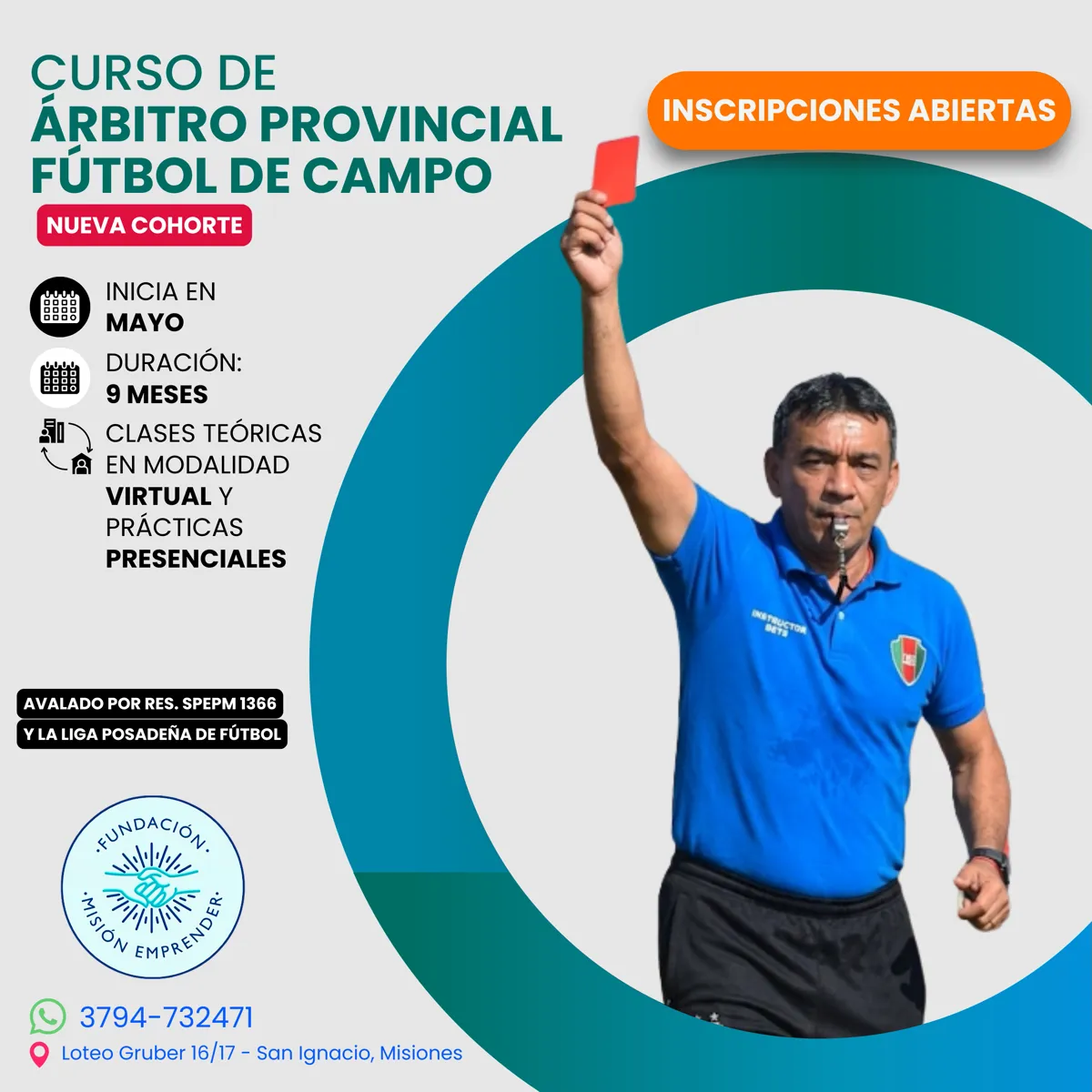 Flyer del curso Árbitro Provincial de Fútbol de Campo