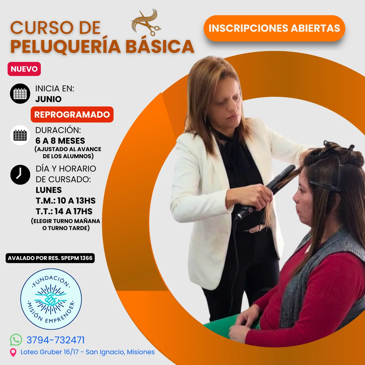 Flyer del curso de Peluquería Básica