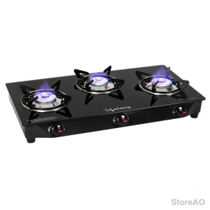 Lifelong Gas Stove 3 Burner Glass Top Manual Ignition - ISI Certified