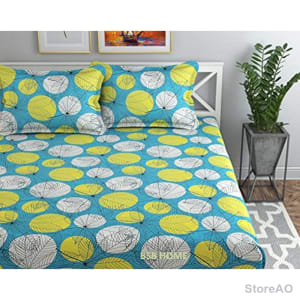 BSB HOME Cotton Single Bed Sheet with Pillow Cover, Beige & Green