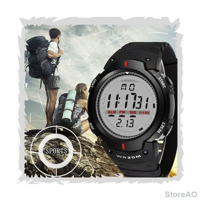 Acnos Digital Sports Watch Shockproof Black Front View