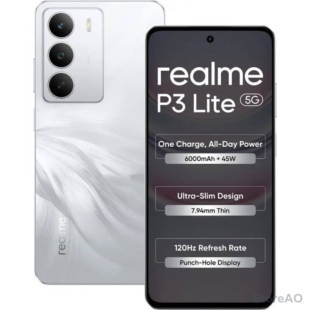 realme P3 lite 5G smartphones 6000 mah Lily White Lite Charger The Box
