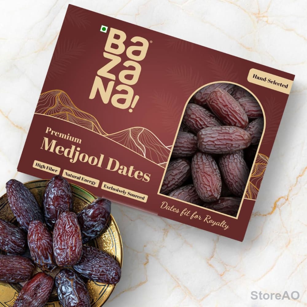 Bazana Premium Jumbo Size Medjool Dates | Rich in Fibre | Instant Energy Khajoor | Perfect for Gifting | Healthy Snacks | Large Size Khajur | King of Dates, 500gm