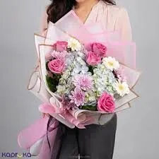 Dried Flower Bouquet in Rose & White