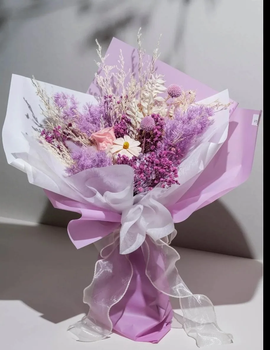 Dried Flower Bouquet in Rose & White