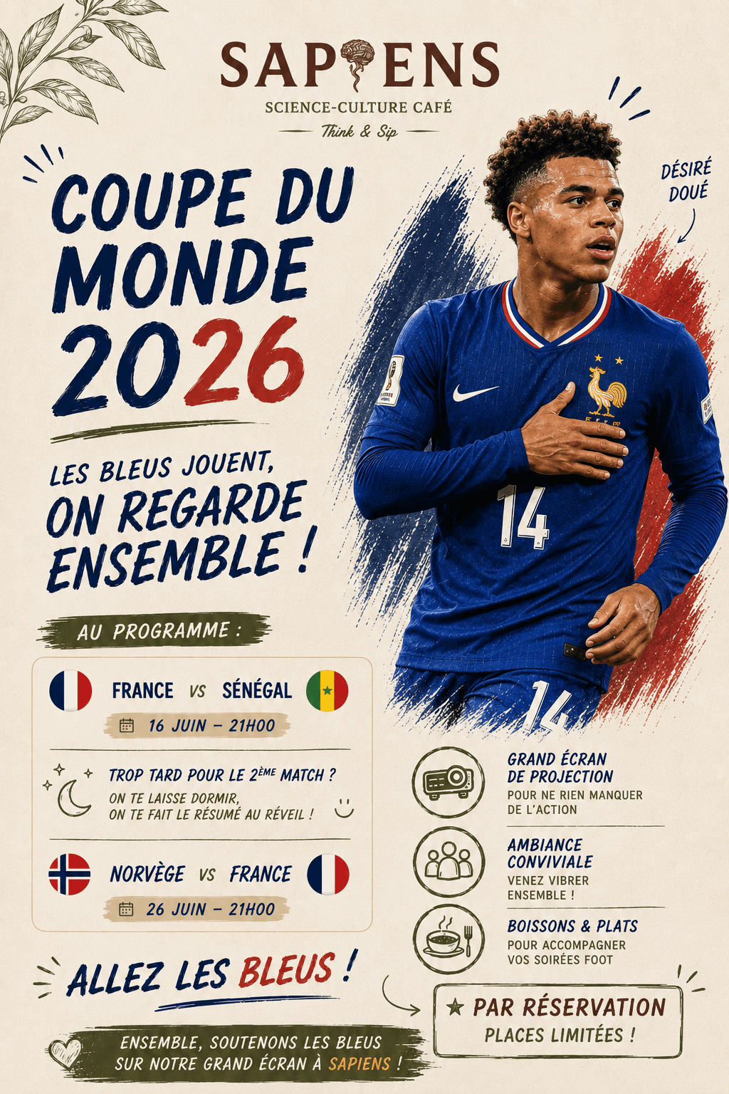 Coupe du Monde 2026 : les Bleus sur grand écran chez Sapien