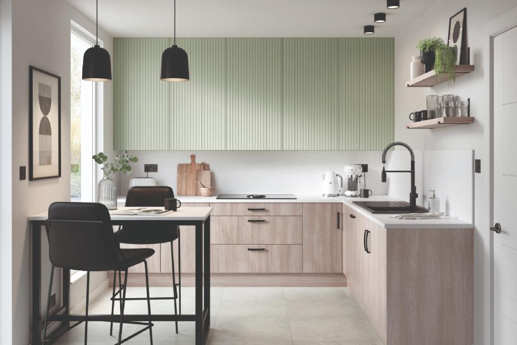 Elite Made To Measure Kitchen Mila Cutler Meadow Green Urban Oak