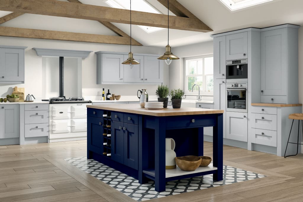 5Piece fenwick kitchen white grey marine blue