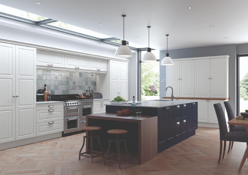 elite made to measure kitchen Berwick 3  panel porcelain marine blue